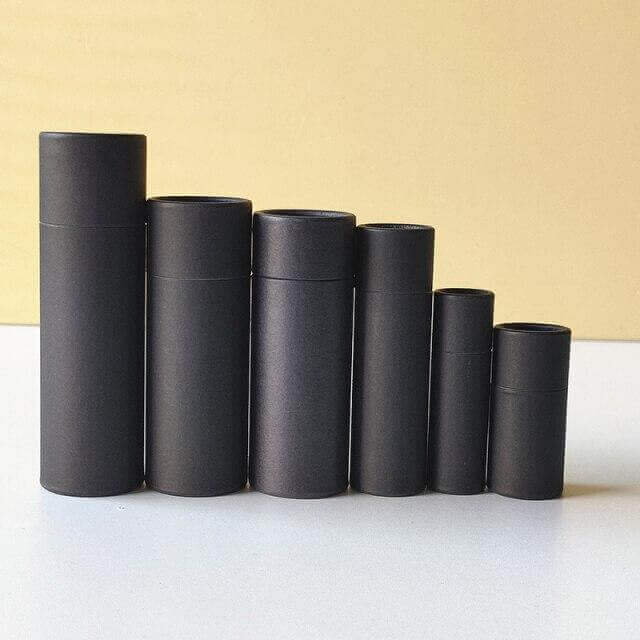 6 matte black cardboard tubes in descending size order