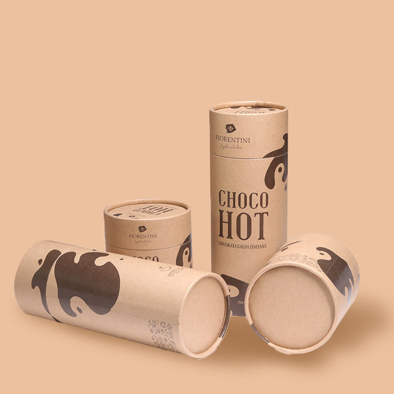 a kraft paper tube with logo and pattern
