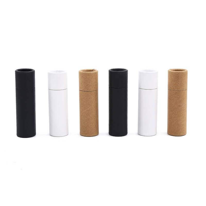 Six cylindrical containers, alternating in black, white, and brown, lined up against a white background.