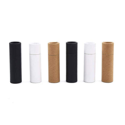 Six cylindrical containers, alternating in black, white, and brown, lined up against a white background.
