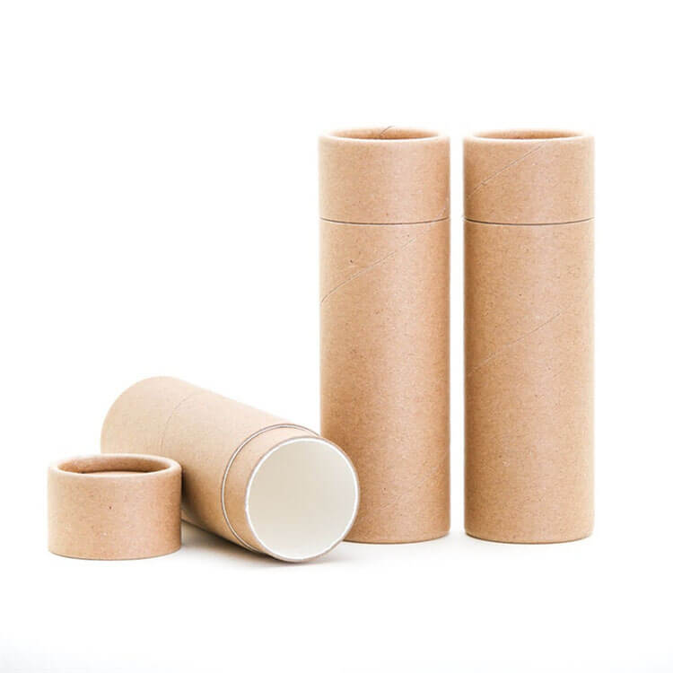 Three brown paper tubes standing vertically with one lying horizontally, partially open with a white end, on a white background.